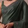 Moss Green Tussar Saree With Unstitched Blouse