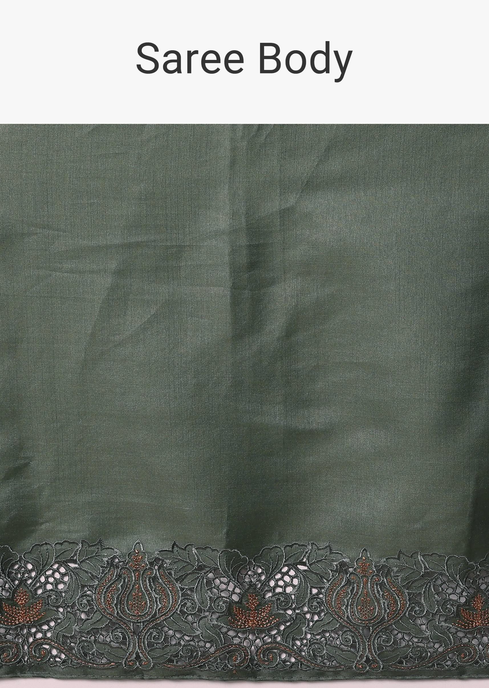 Moss Green Tussar Saree With Unstitched Blouse