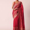 Red Bandhani Weave Saree In Silk With Unstitched Blouse Piece