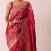 Red Bandhani Weave Saree In Silk With Unstitched Blouse Piece