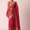 Red Bandhani Weave Saree In Silk With Unstitched Blouse Piece