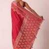 Red Bandhani Weave Saree In Silk With Unstitched Blouse Piece