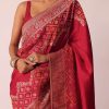 Red Bandhani Weave Saree In Silk With Unstitched Blouse Piece