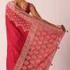 Red Bandhani Weave Saree In Silk With Unstitched Blouse Piece
