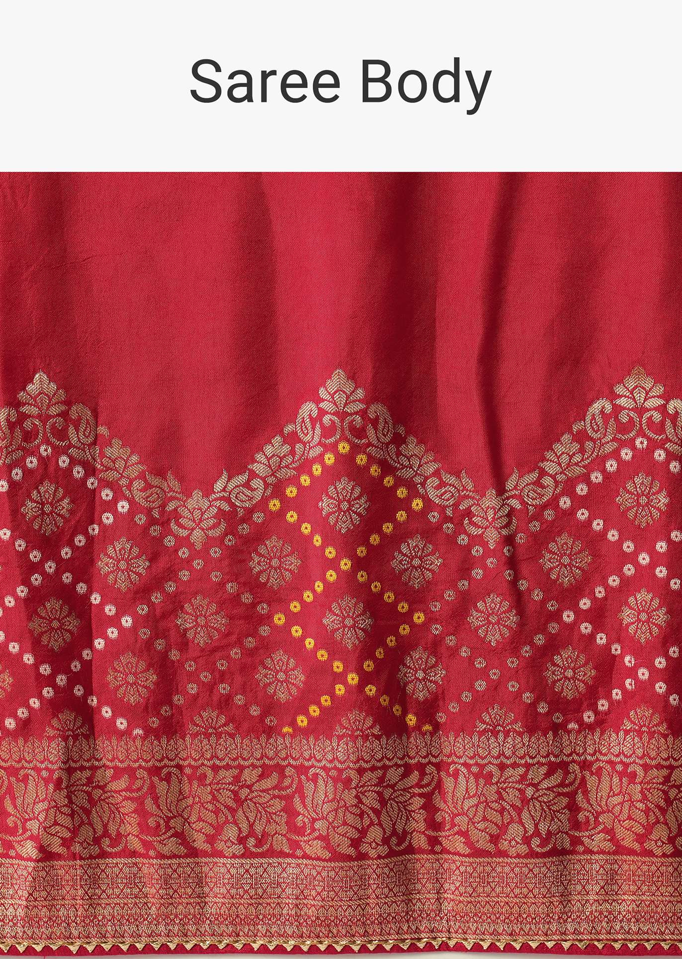 Red Bandhani Weave Saree In Silk With Unstitched Blouse Piece