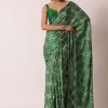 Green Bandhani Silk Saree With Gota Work And Unstitched Blouse Piece