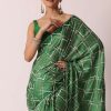 Green Bandhani Silk Saree With Gota Work And Unstitched Blouse Piece