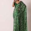 Green Bandhani Silk Saree With Gota Work And Unstitched Blouse Piece