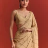 Off White Saree In Chinnon With Cutdana Work