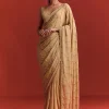 Off White Saree In Chinnon With Cutdana Work