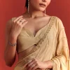 Off White Saree In Chinnon With Cutdana Work