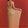 Off White Saree In Chinnon With Cutdana Work