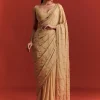 Off White Saree In Chinnon With Cutdana Work
