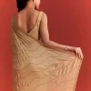 Off White Saree In Chinnon With Cutdana Work
