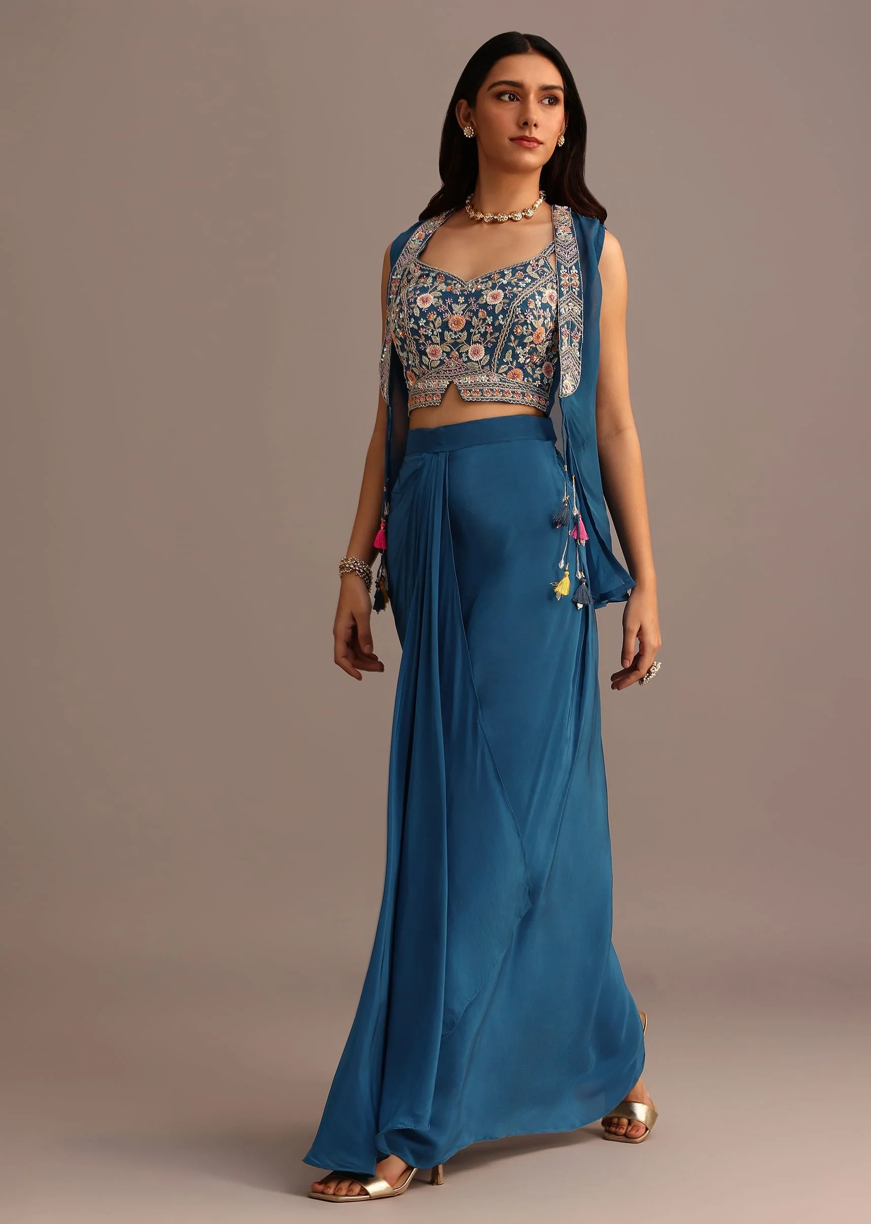13200-blue-embroidered-croptop-with-drape-skirt-and-organza-jacket-1.webp Blue Embroidered Croptop With Drape Skirt And Organza Jacket
