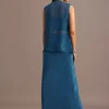 Blue Embroidered Croptop With Drape Skirt And Organza Jacket