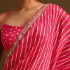 Hot Pink Lehariya Saree In Gota Patti Work With Unstitched Blouse