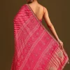 Hot Pink Lehariya Saree In Gota Patti Work With Unstitched Blouse