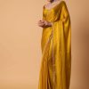 Mustard Satin Chinnon Saree With Mirror Detail Border And Unstitched Blouse Piece