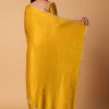 Mustard Satin Chinnon Saree With Mirror Detail Border And Unstitched Blouse Piece