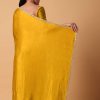Mustard Satin Chinnon Saree With Mirror Detail Border And Unstitched Blouse Piece