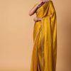 Mustard Satin Chinnon Saree With Mirror Detail Border And Unstitched Blouse Piece