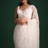 White Organza Saree With Cutdana And Sequin Embroidery