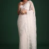 White Organza Saree With Cutdana And Sequin Embroidery