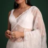 White Organza Saree With Cutdana And Sequin Embroidery