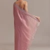 Pink Glass Tissue Saree With Sequins And Moti Embroidered Border