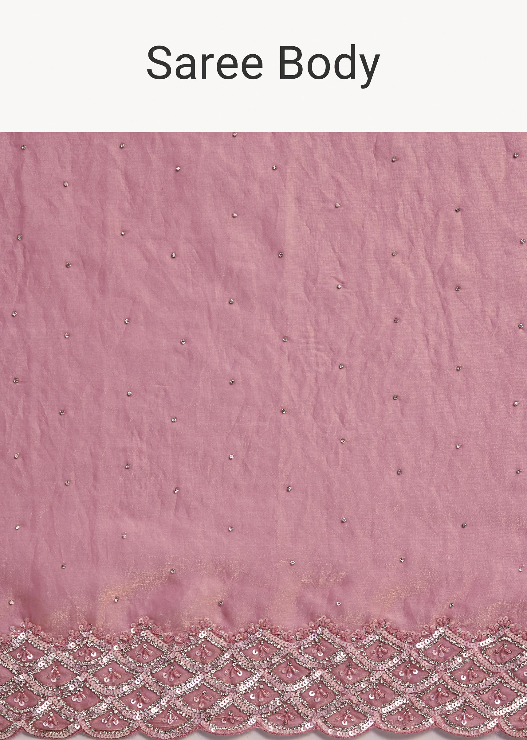 Pink Glass Tissue Saree With Sequins And Moti Embroidered Border