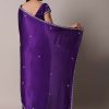 Purple Satin Chinon Saree With Stone Embellishments And Unstitched Blouse Piece