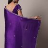 Purple Satin Chinon Saree With Stone Embellishments And Unstitched Blouse Piece