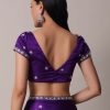 Purple Satin Chinon Saree With Stone Embellishments And Unstitched Blouse Piece