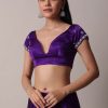 Purple Satin Chinon Saree With Stone Embellishments And Unstitched Blouse Piece