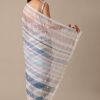 Blue Organza Striped Saree With Mirror Work And Unstitched Blouse Piece