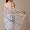 Blue Organza Striped Saree With Mirror Work And Unstitched Blouse Piece