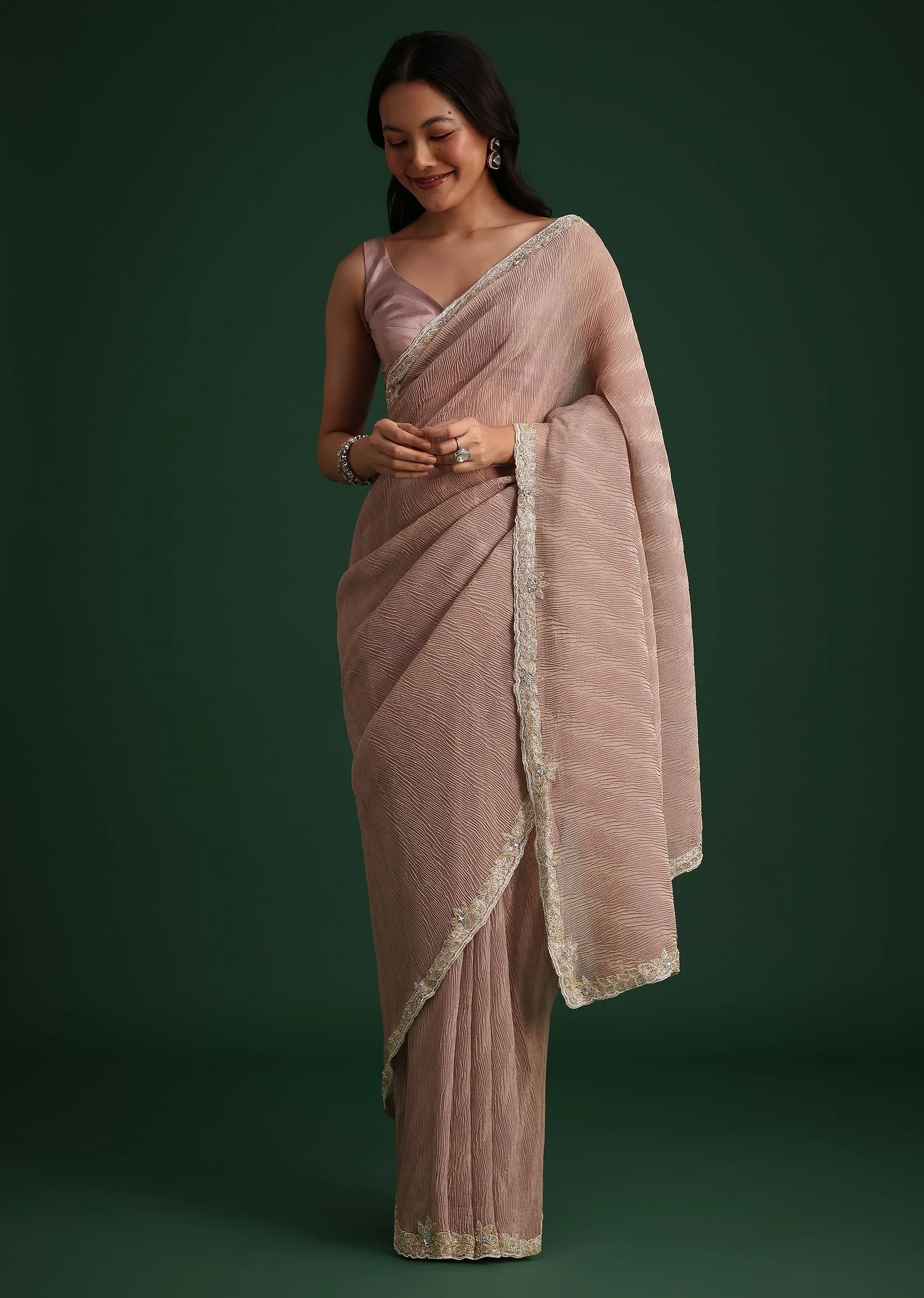 Lavendar Crushed Tissue With Cutdana Embroidered Border