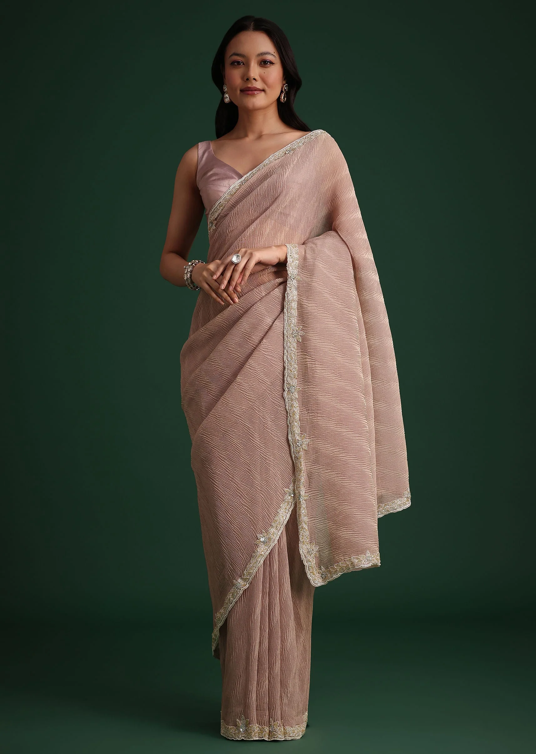 Lavendar Crushed Tissue With Cutdana Embroidered Border