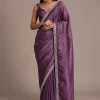 Purple Crushed Tissue Saree With Mirror And Cutdana Embellished Border
