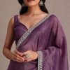 Purple Crushed Tissue Saree With Mirror And Cutdana Embellished Border