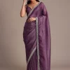 Purple Crushed Tissue Saree With Mirror And Cutdana Embellished Border