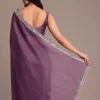 Purple Crushed Tissue Saree With Mirror And Cutdana Embellished Border