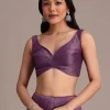 Purple Crushed Tissue Saree With Mirror And Cutdana Embellished Border