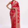 Red Zari Jaal Dola Silk Saree With Unstitched Blouse