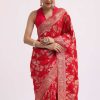 Red Zari Jaal Dola Silk Saree With Unstitched Blouse