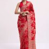 Red Zari Jaal Dola Silk Saree With Unstitched Blouse