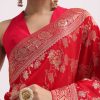 Red Zari Jaal Dola Silk Saree With Unstitched Blouse