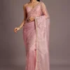 Pink Tissue Saree With Sequins Embellished Border