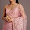 Pink Tissue Saree With Sequins Embellished Border